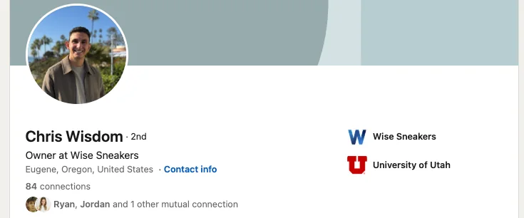 Chris, Wise Sneakers LinkedIn testimonial screenshot
