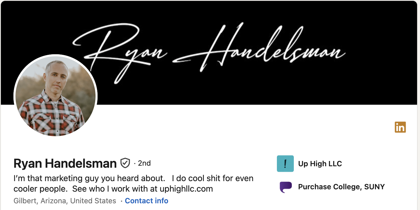Ryan, Up High LinkedIn testimonial screenshot